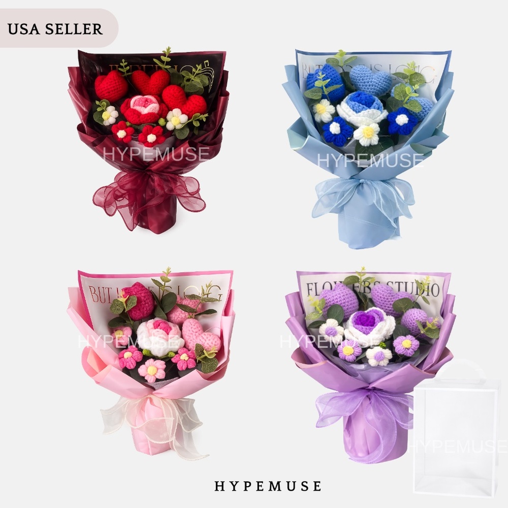 Handmade Light-Up Crochet Flower Bouquet Mother's Day Gift Non-Dying Flowers
